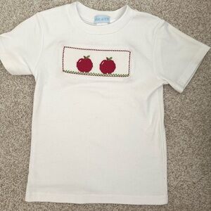 Vive la Fete Back to school apple picking fall smocked cross stitch apple tee